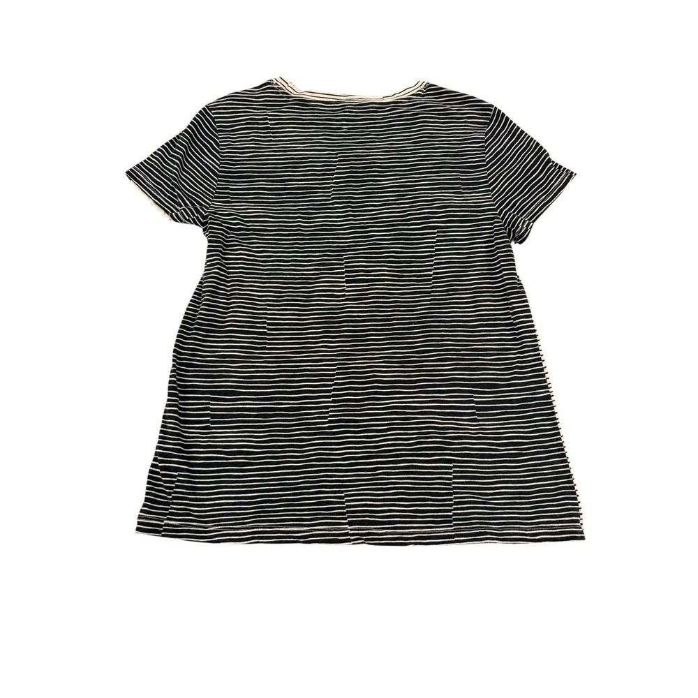 Athleta Womens Striped Short Sleeve T-Shirt Black Cream Cotton Crew Neck Small - Picture 2 of 6